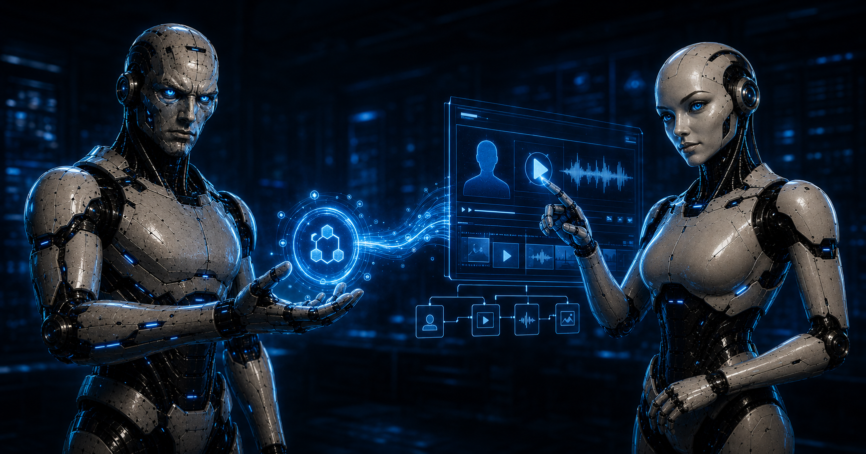Atlas e Aurora conectando um fluxo MCP a uma interface de produção de vídeo com inteligência artificial.